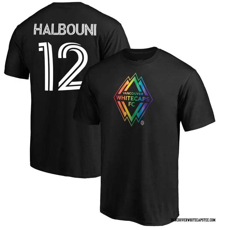 Men's Vancouver Whitecaps ＃12 Belal Halbouni White Black Name & Number Pride T-Shirt