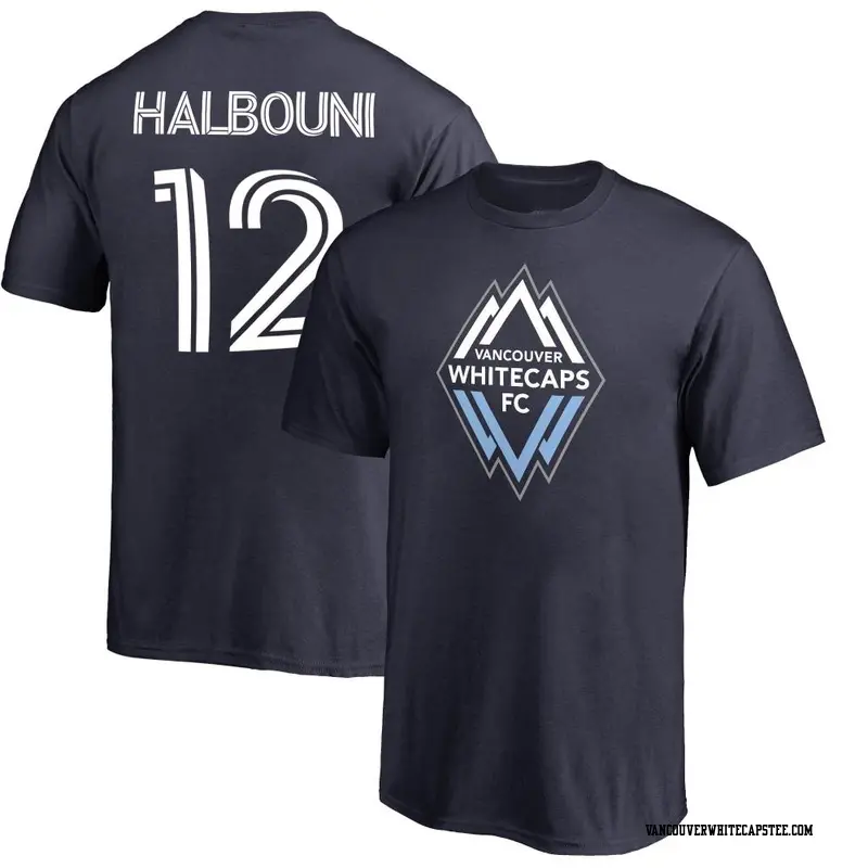 Men's Vancouver Whitecaps ＃12 Belal Halbouni White Navy Name & Number Primary T-Shirt