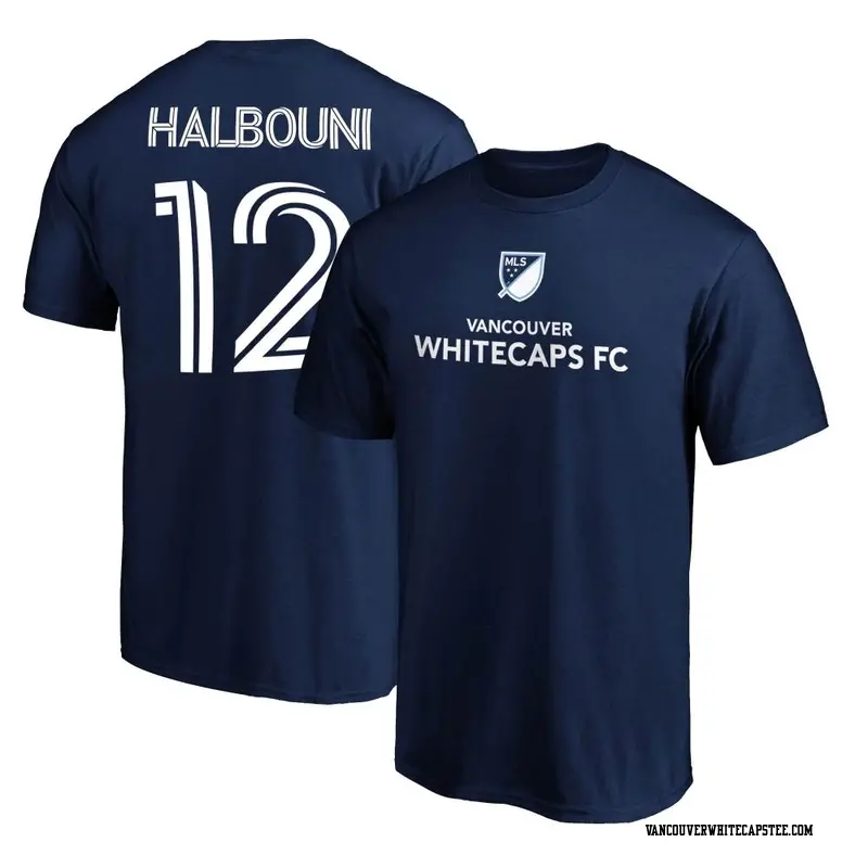 Men's Vancouver Whitecaps ＃12 Belal Halbouni White Navy Name & Number T-Shirt