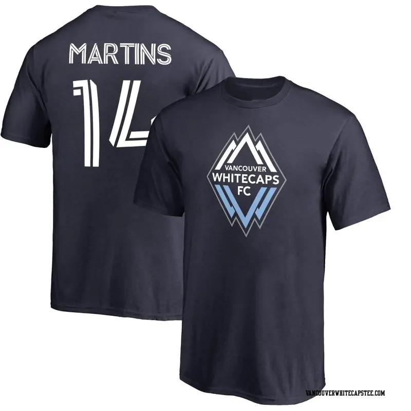 Men's Vancouver Whitecaps ＃14 Luís Martins White Navy Name & Number Primary T-Shirt