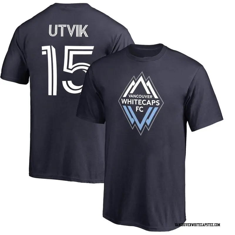 Men's Vancouver Whitecaps ＃15 Bjørn Inge Utvik White Navy Name & Number Primary T-Shirt