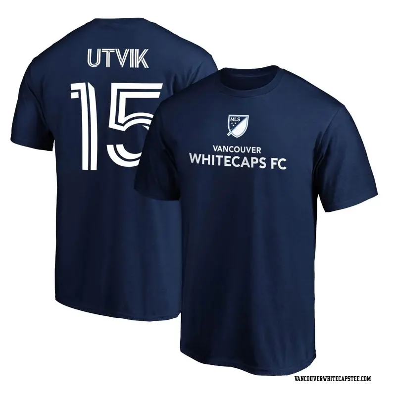 Men's Vancouver Whitecaps ＃15 Bjørn Inge Utvik White Navy Name & Number T-Shirt