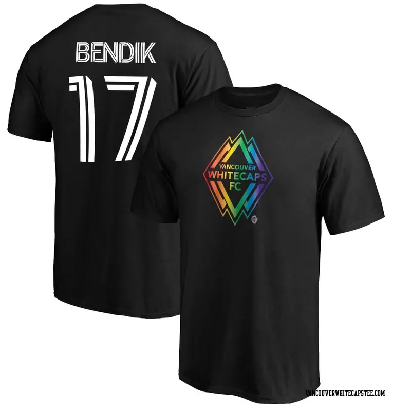 Men's Vancouver Whitecaps ＃17 Joe Bendik White Black Name & Number Pride T-Shirt