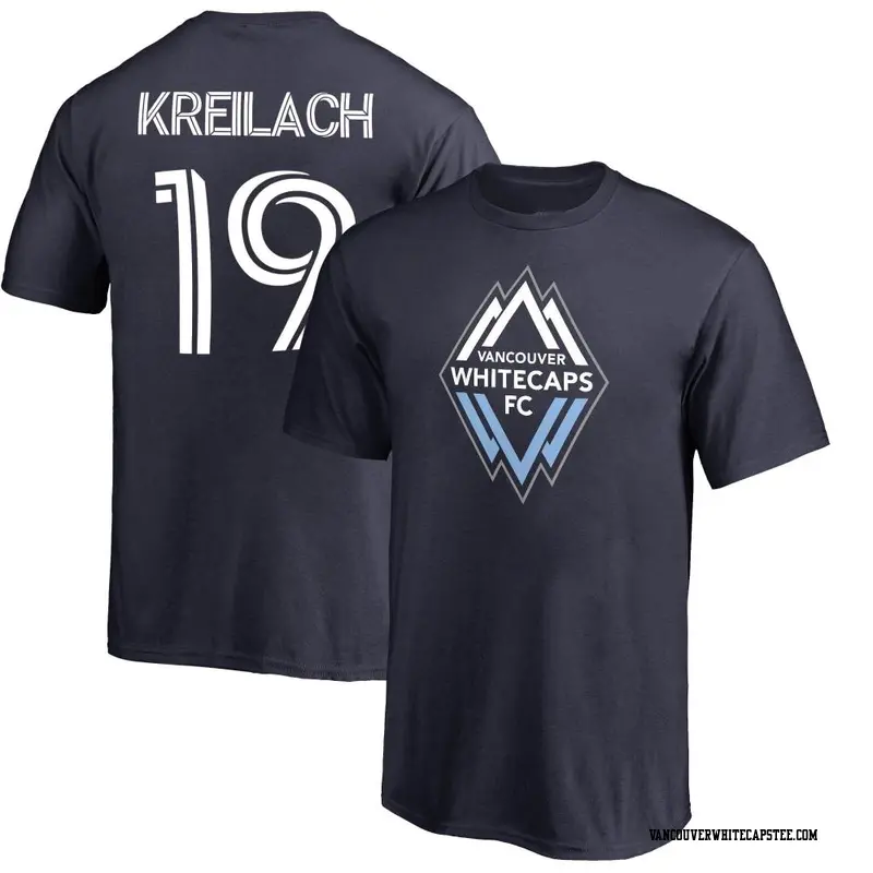 Men's Vancouver Whitecaps ＃19 Damir Kreilach White Navy Name & Number Primary T-Shirt