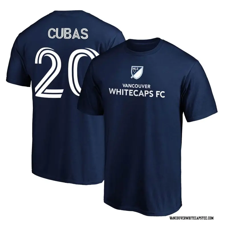 Men's Vancouver Whitecaps ＃20 Adrián Cubas White Navy Name & Number T-Shirt