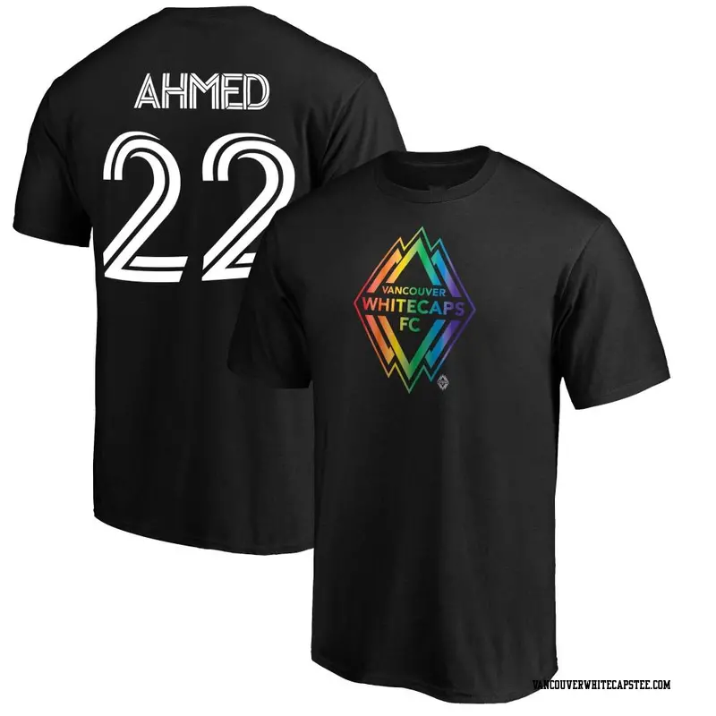 Men's Vancouver Whitecaps ＃22 Ali Ahmed White Black Name & Number Pride T-Shirt