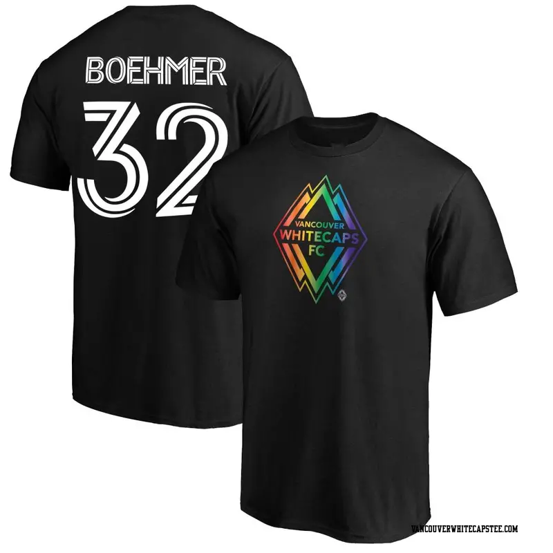 Men's Vancouver Whitecaps ＃32 Isaac Boehmer White Black Name & Number Pride T-Shirt