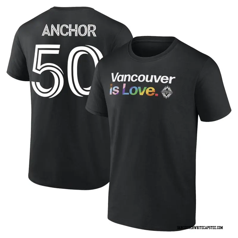 Men's Vancouver Whitecaps ＃50 Max Anchor White Black Name & Number City Pride T-Shirt