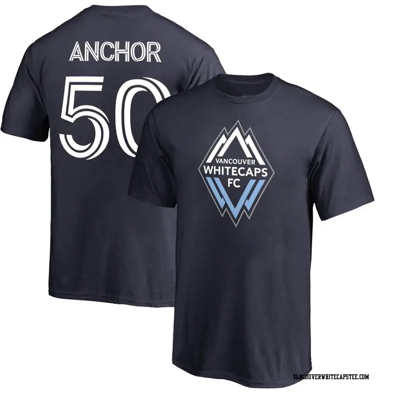 Men's Vancouver Whitecaps ＃50 Max Anchor White Navy Name & Number Primary T-Shirt