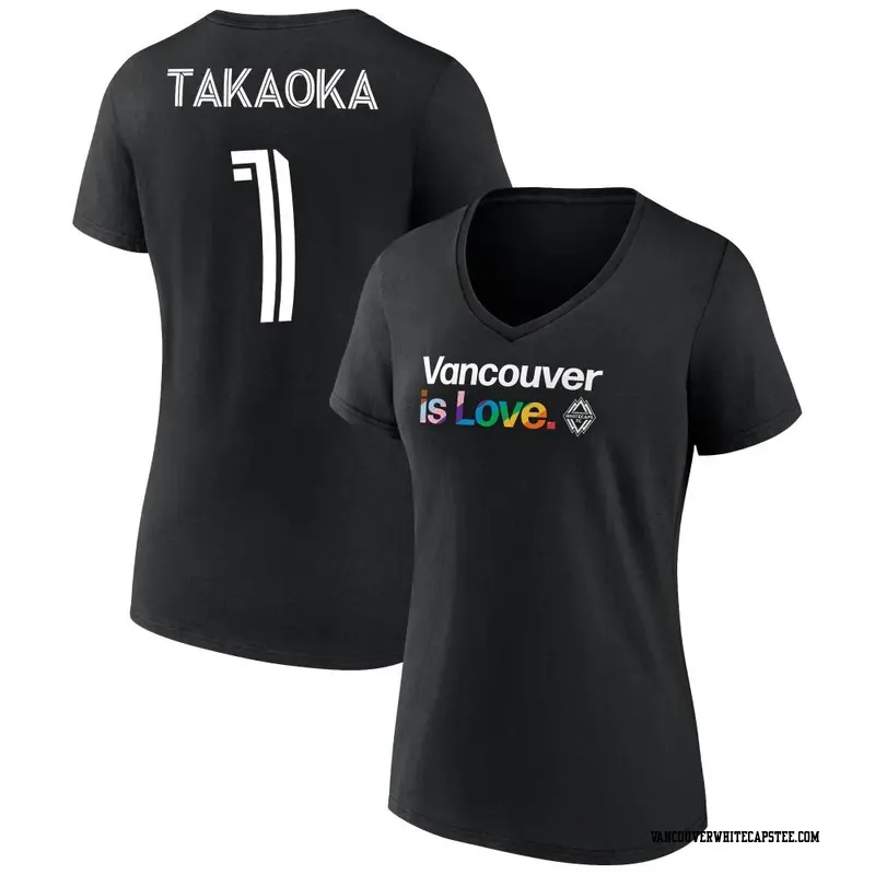 Women's Vancouver Whitecaps ＃1 Yohei Takaoka White Black Name & Number City Pride V-Neck T-Shirt