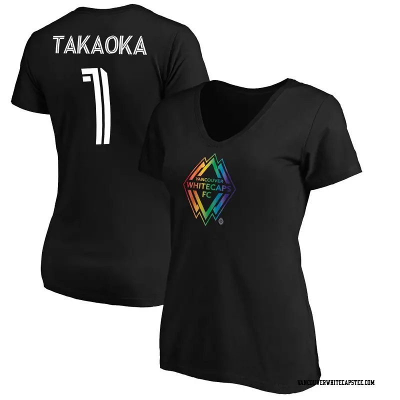 Women's Vancouver Whitecaps ＃1 Yohei Takaoka White Black Name & Number Pride V-Neck T-Shirt