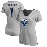 Women's Vancouver Whitecaps ＃1 Yohei Takaoka White Gray Name & Number Primary V-Neck T-Shirt