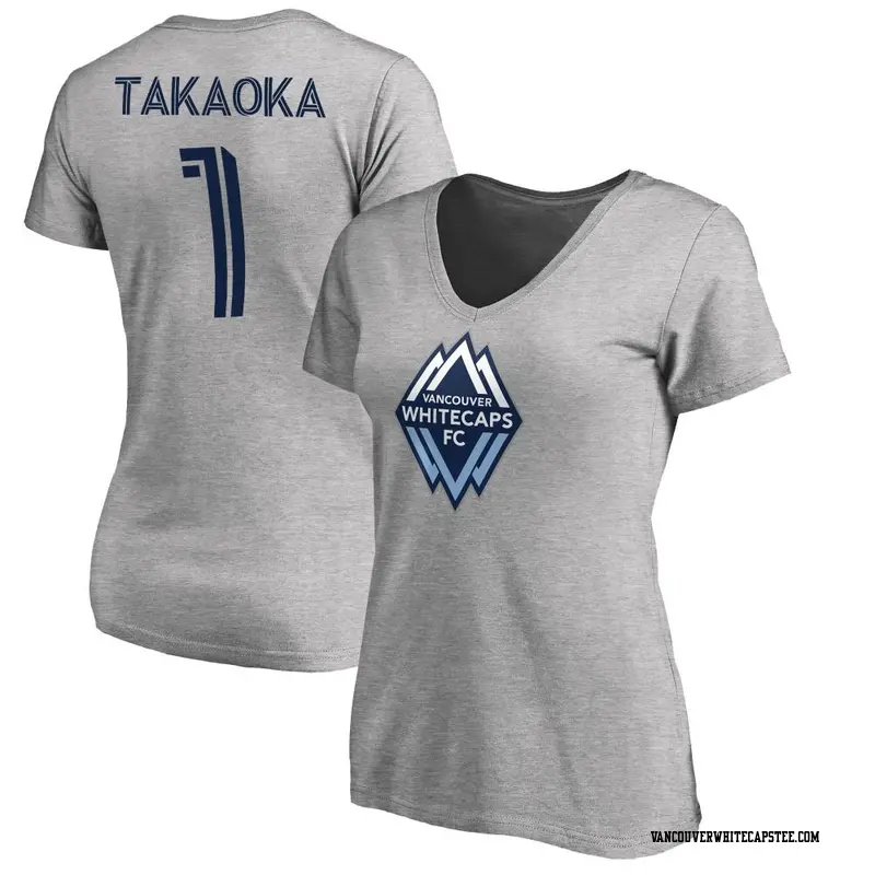 Women's Vancouver Whitecaps ＃1 Yohei Takaoka White Gray Name & Number Primary V-Neck T-Shirt