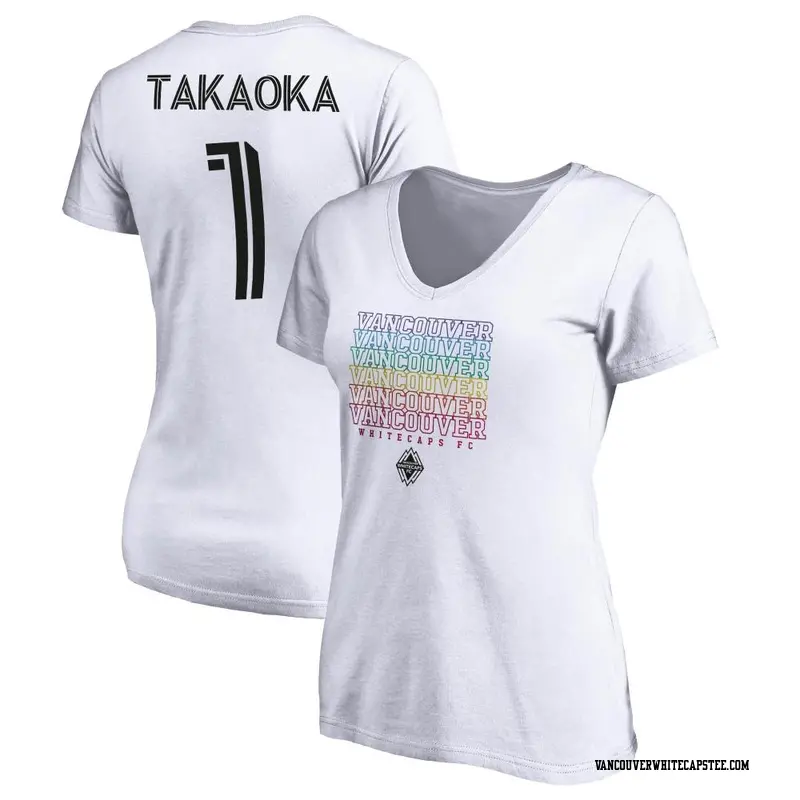 Women's Vancouver Whitecaps ＃1 Yohei Takaoka White Name & Number City Pride V-neck T-Shirt