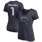 Women's Vancouver Whitecaps ＃1 Yohei Takaoka White Navy Name & Number Graceful V-Neck T-Shirt