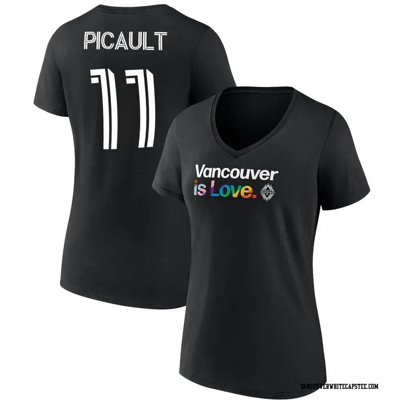 Women's Vancouver Whitecaps ＃11 Fafà Picault White Black Name & Number City Pride V-Neck T-Shirt