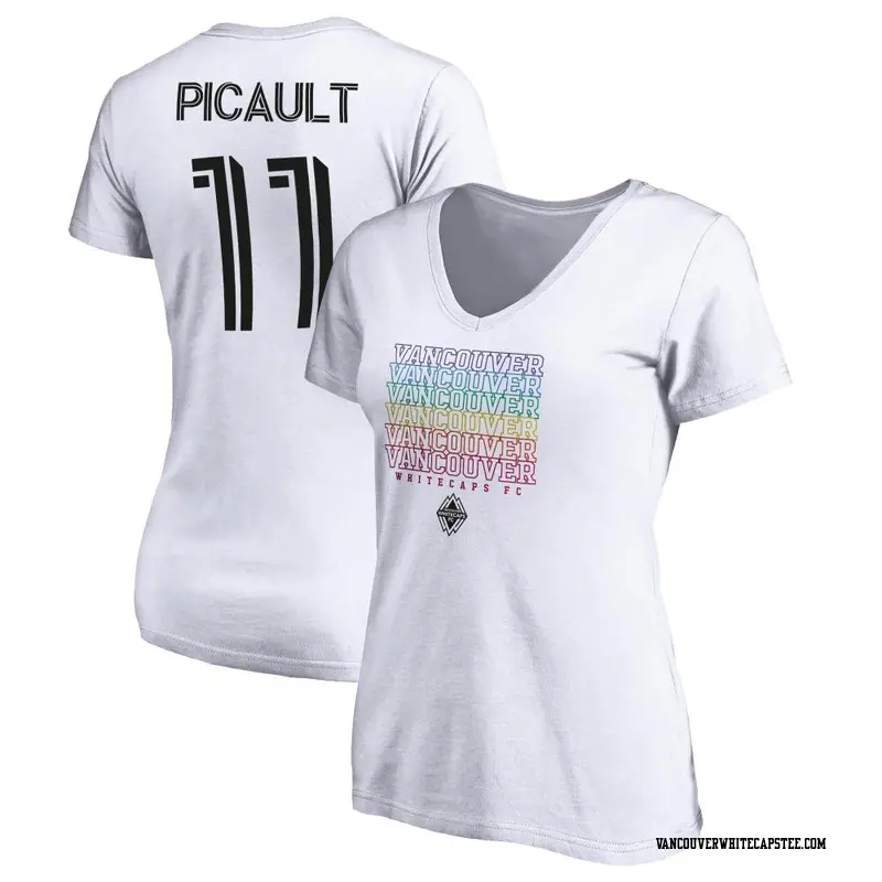 Women's Vancouver Whitecaps ＃11 Fafà Picault White Name & Number City Pride V-neck T-Shirt