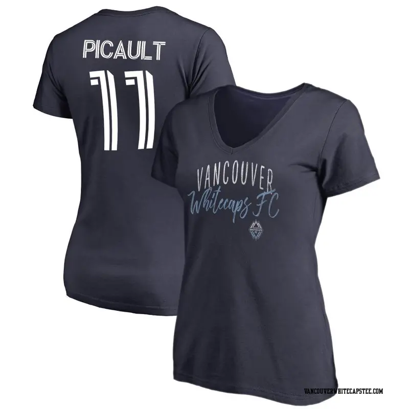 Women's Vancouver Whitecaps ＃11 Fafà Picault White Navy Name & Number Graceful V-Neck T-Shirt