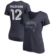 Women's Vancouver Whitecaps ＃12 Belal Halbouni White Navy Name & Number Graceful V-Neck T-Shirt