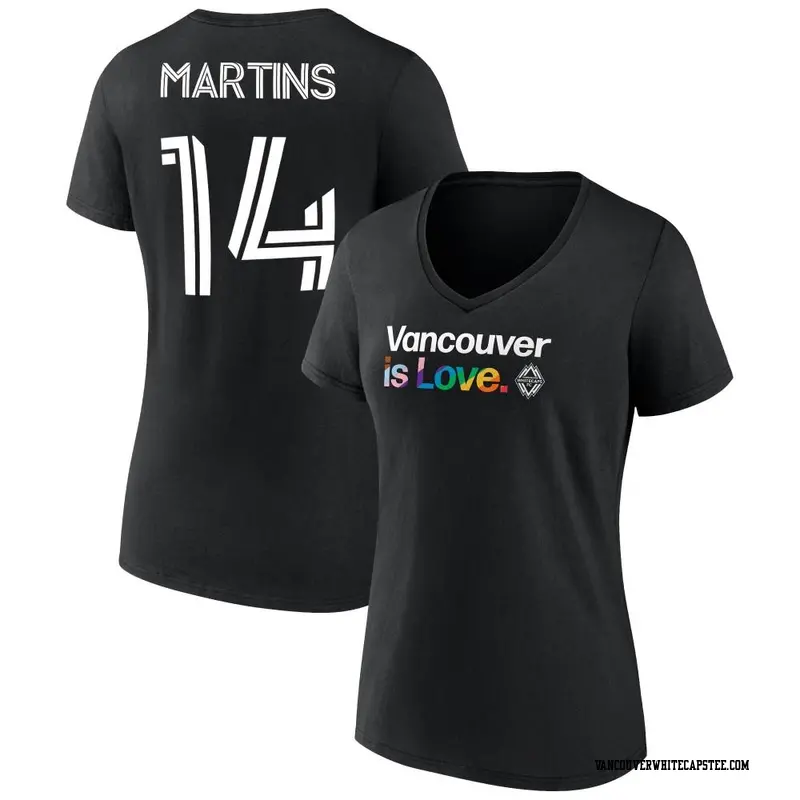 Women's Vancouver Whitecaps ＃14 Luís Martins White Black Name & Number City Pride V-Neck T-Shirt