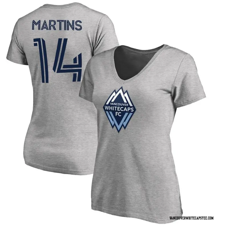 Women's Vancouver Whitecaps ＃14 Luís Martins White Gray Name & Number Primary V-Neck T-Shirt