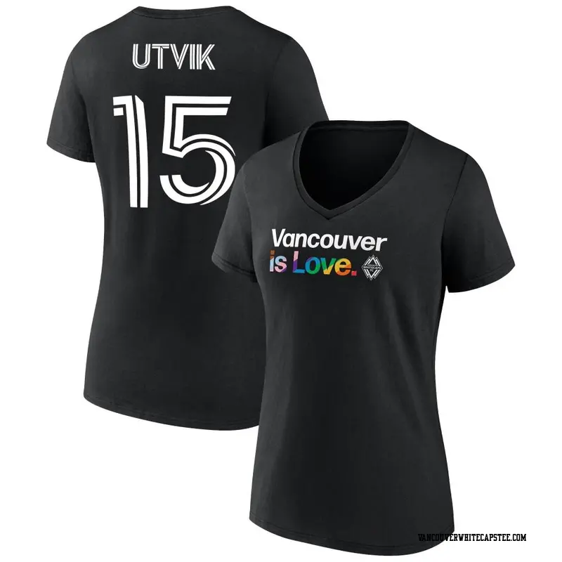 Women's Vancouver Whitecaps ＃15 Bjørn Inge Utvik White Black Name & Number City Pride V-Neck T-Shirt