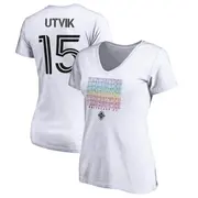 Women's Vancouver Whitecaps ＃15 Bjørn Inge Utvik White Name & Number City Pride V-neck T-Shirt