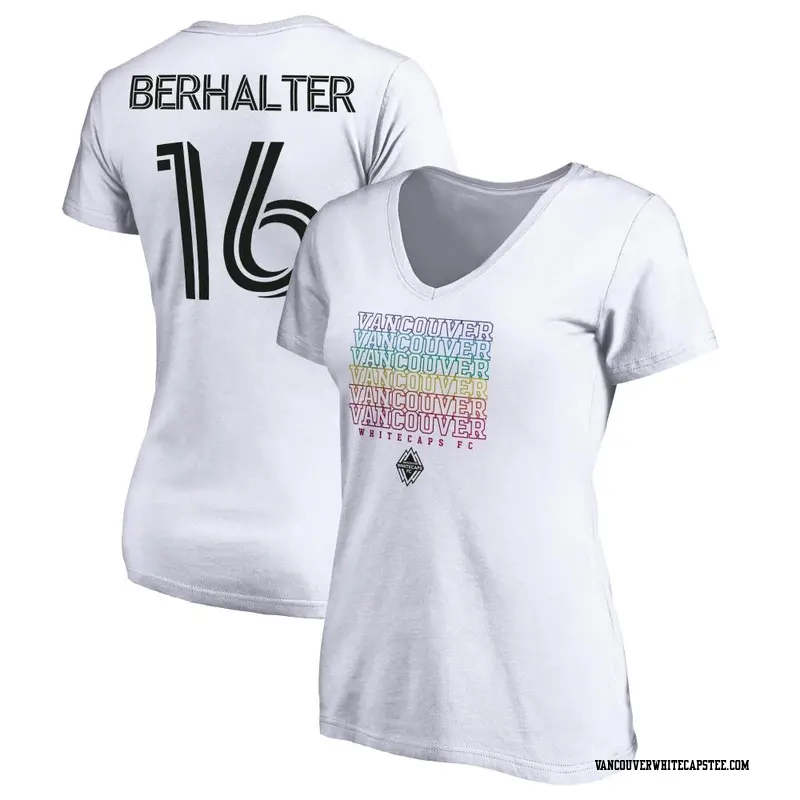 Women's Vancouver Whitecaps ＃16 Sebastian Berhalter White Name & Number City Pride V-neck T-Shirt