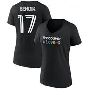 Women's Vancouver Whitecaps ＃17 Joe Bendik White Black Name & Number City Pride V-Neck T-Shirt