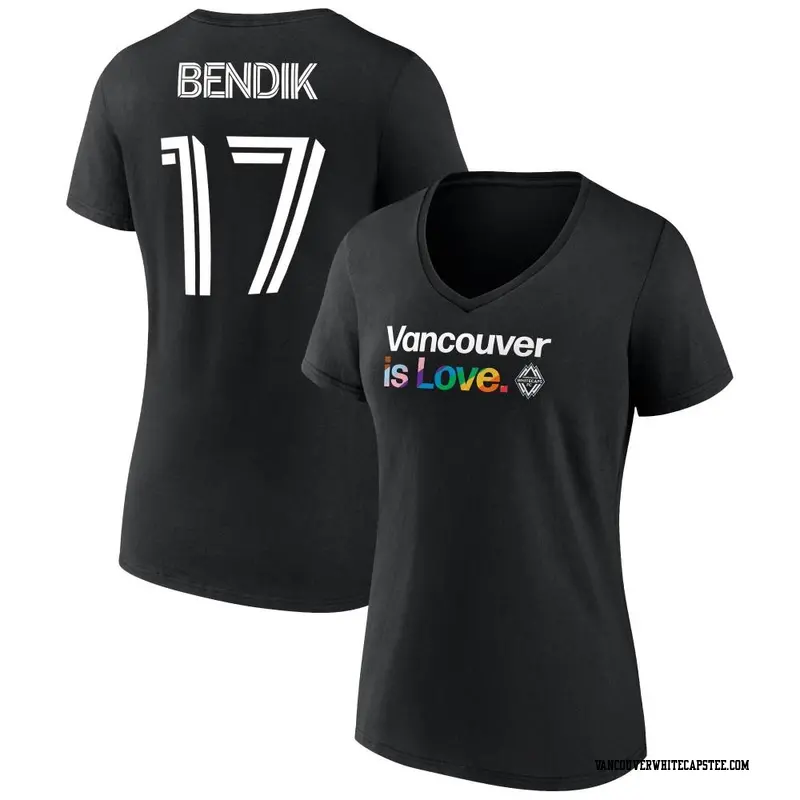 Women's Vancouver Whitecaps ＃17 Joe Bendik White Black Name & Number City Pride V-Neck T-Shirt