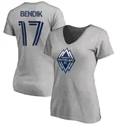 Women's Vancouver Whitecaps ＃17 Joe Bendik White Gray Name & Number Primary V-Neck T-Shirt