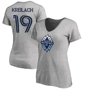 Women's Vancouver Whitecaps ＃19 Damir Kreilach White Gray Name & Number Primary V-Neck T-Shirt