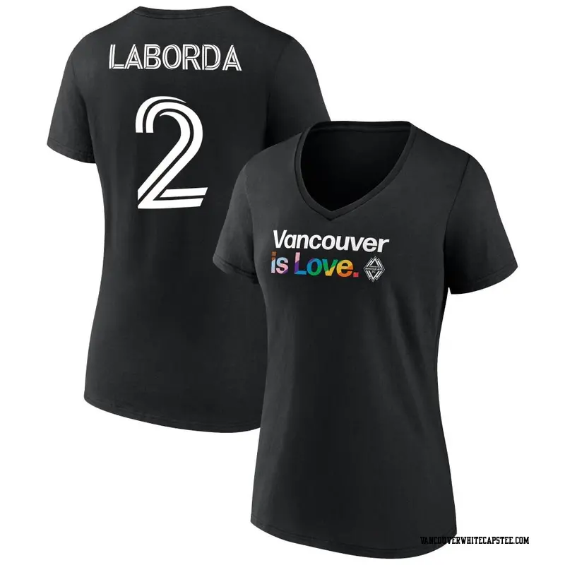 Women's Vancouver Whitecaps ＃2 Mathías Laborda White Black Name & Number City Pride V-Neck T-Shirt