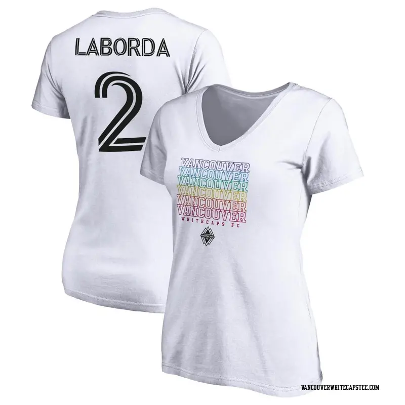 Women's Vancouver Whitecaps ＃2 Mathías Laborda White Name & Number City Pride V-neck T-Shirt