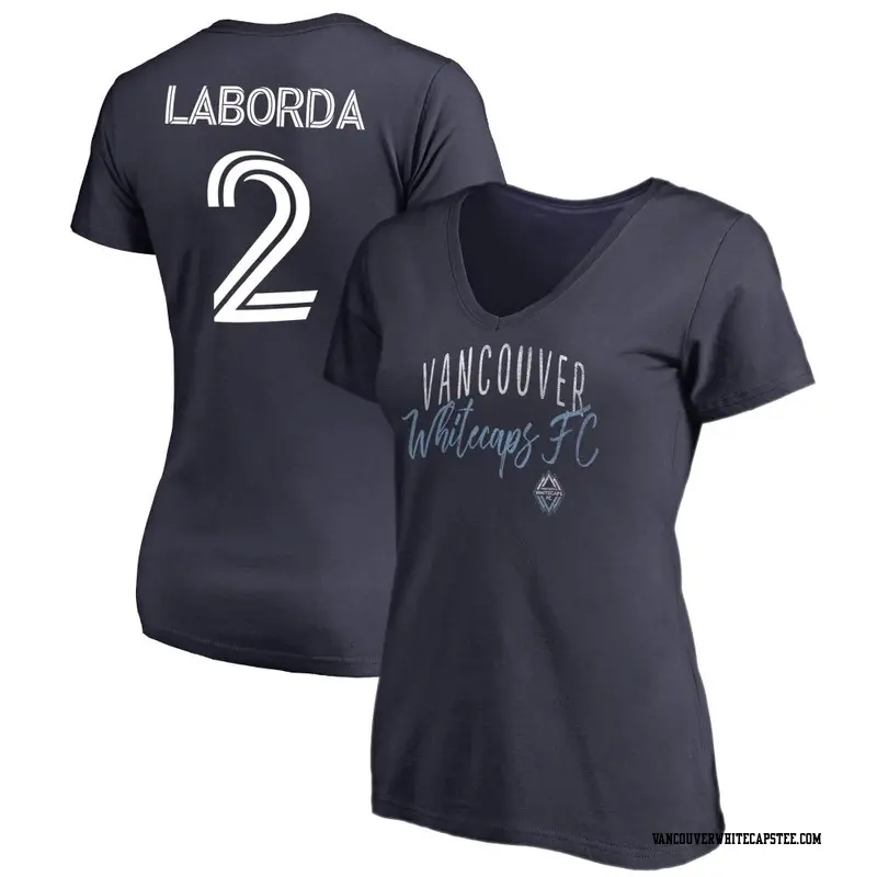 Women's Vancouver Whitecaps ＃2 Mathías Laborda White Navy Name & Number Graceful V-Neck T-Shirt