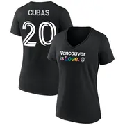 Women's Vancouver Whitecaps ＃20 Adrián Cubas White Black Name & Number City Pride V-Neck T-Shirt