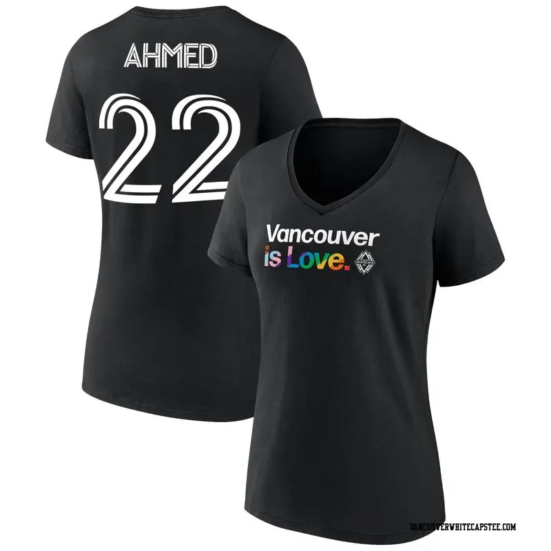 Women's Vancouver Whitecaps ＃22 Ali Ahmed White Black Name & Number City Pride V-Neck T-Shirt