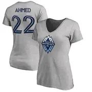 Women's Vancouver Whitecaps ＃22 Ali Ahmed White Gray Name & Number Primary V-Neck T-Shirt