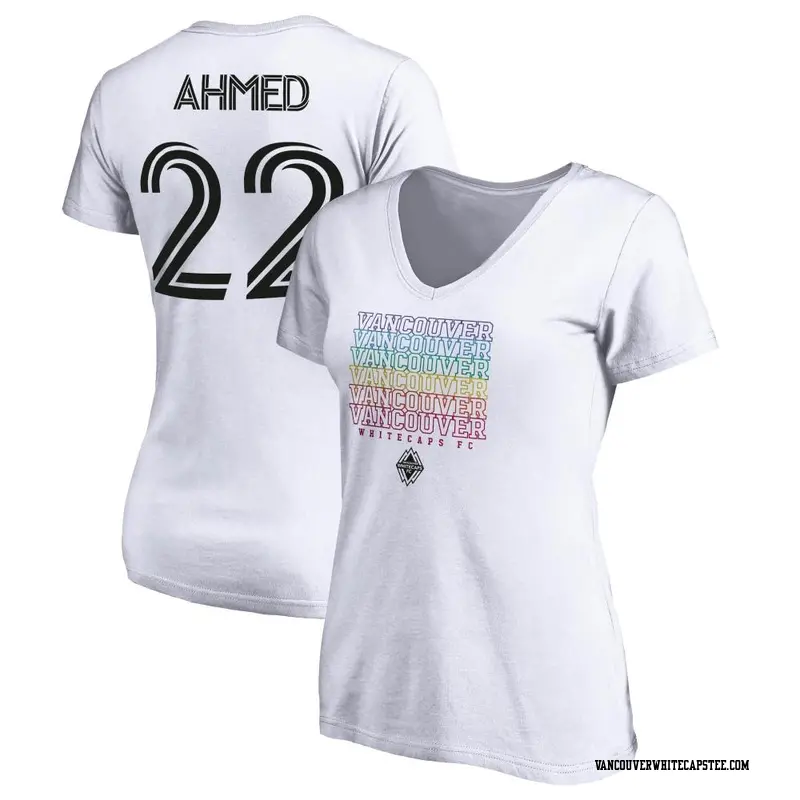 Women's Vancouver Whitecaps ＃22 Ali Ahmed White Name & Number City Pride V-neck T-Shirt