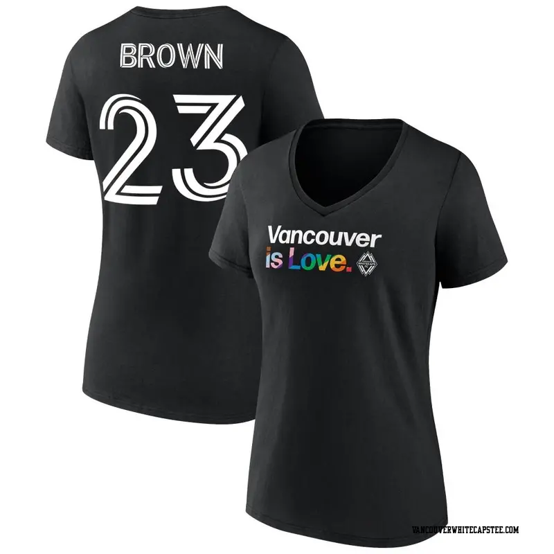 Women's Vancouver Whitecaps ＃23 Javain Brown White Black Name & Number City Pride V-Neck T-Shirt