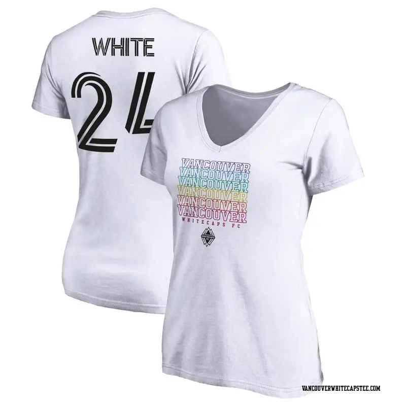 Women's Vancouver Whitecaps ＃24 Brian White White Brian Name & Number City Pride V-neck T-Shirt