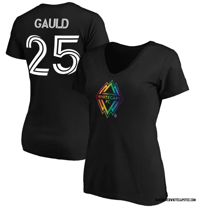 Women's Vancouver Whitecaps ＃25 Ryan Gauld White Black Name & Number Pride V-Neck T-Shirt