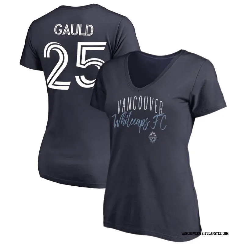 Women's Vancouver Whitecaps ＃25 Ryan Gauld White Navy Name & Number Graceful V-Neck T-Shirt