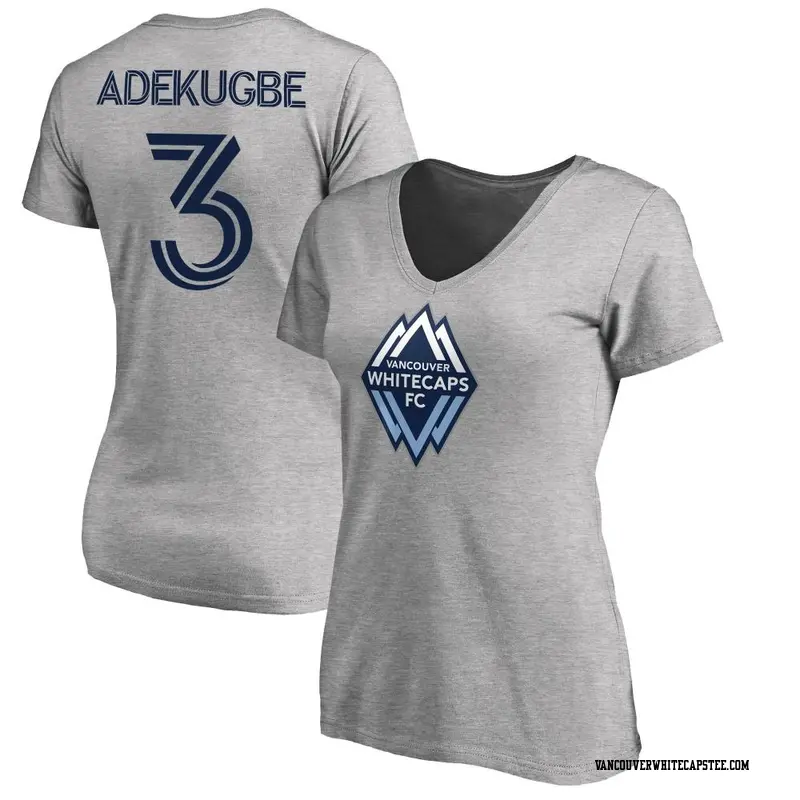 Women's Vancouver Whitecaps ＃3 Sam Adekugbe White Gray Name & Number Primary V-Neck T-Shirt