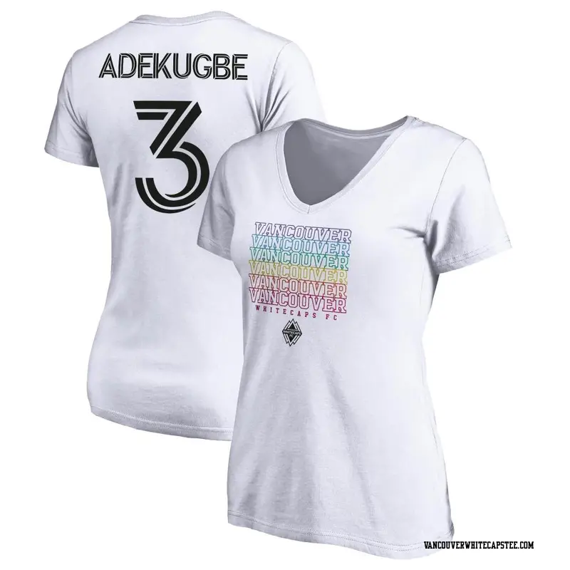 Women's Vancouver Whitecaps ＃3 Sam Adekugbe White Name & Number City Pride V-neck T-Shirt