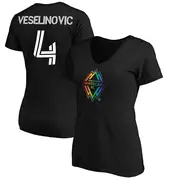 Women's Vancouver Whitecaps ＃4 Ranko Veselinovic White Black Name & Number Pride V-Neck T-Shirt