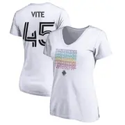 Women's Vancouver Whitecaps ＃45 Pedro Vite White Name & Number City Pride V-neck T-Shirt