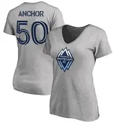 Women's Vancouver Whitecaps ＃50 Max Anchor White Gray Name & Number Primary V-Neck T-Shirt