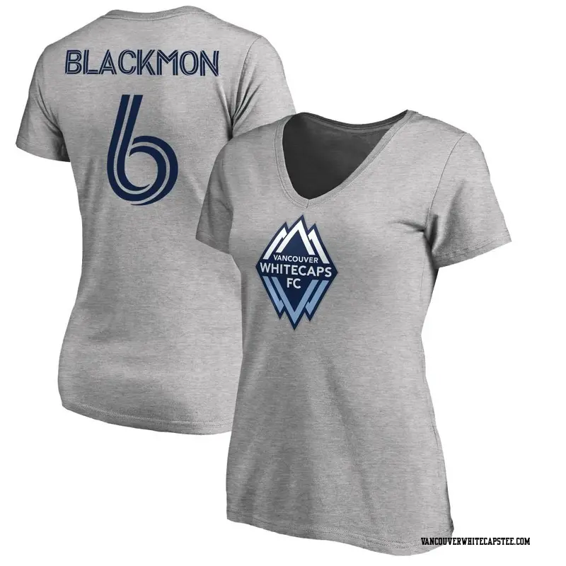 Women's Vancouver Whitecaps ＃6 Tristan Blackmon White Gray Name & Number Primary V-Neck T-Shirt