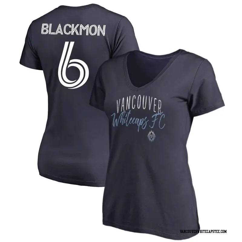 Women's Vancouver Whitecaps ＃6 Tristan Blackmon White Navy Name & Number Graceful V-Neck T-Shirt